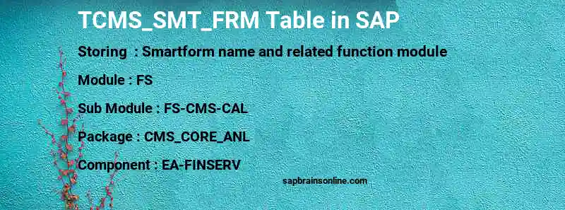 SAP TCMS_SMT_FRM table