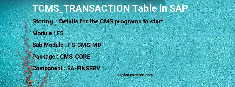 SAP TCMS_TRANSACTION table
