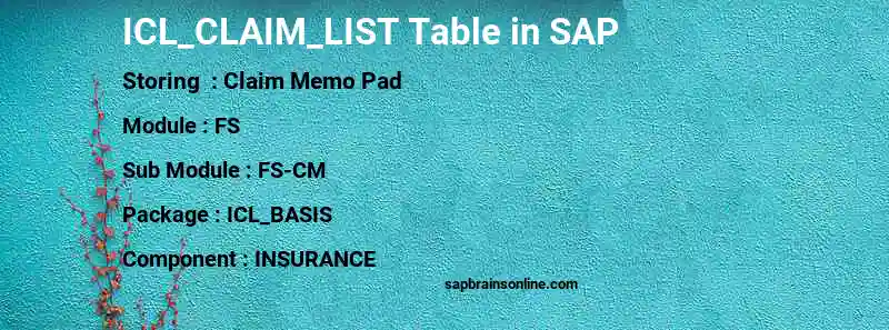 SAP ICL_CLAIM_LIST table