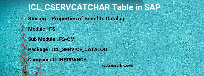 SAP ICL_CSERVCATCHAR table