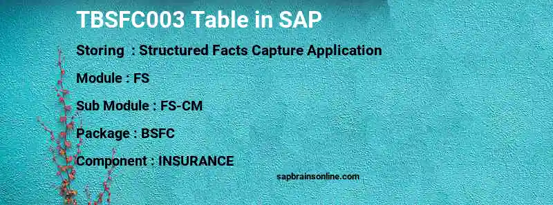 SAP TBSFC003 table