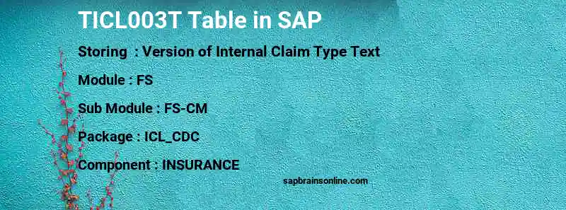 SAP TICL003T table