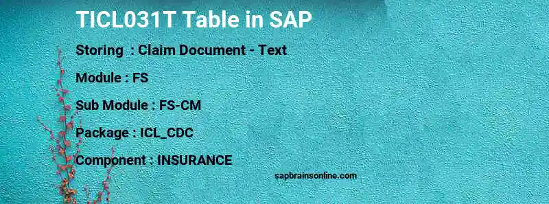 SAP TICL031T table