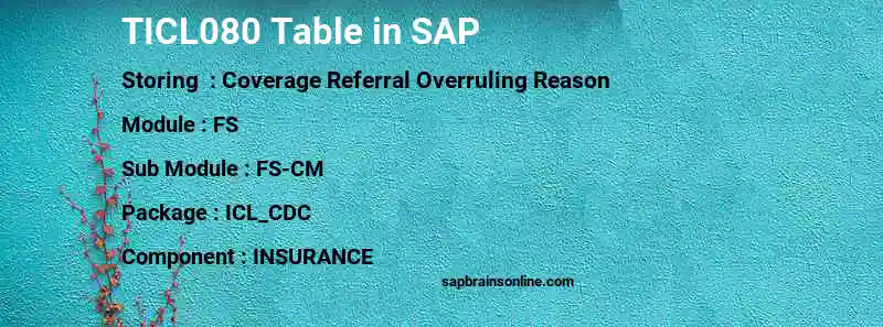 SAP TICL080 table