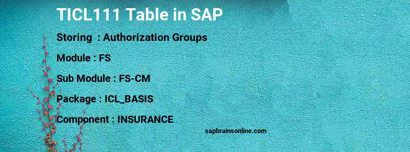 SAP TICL111 table