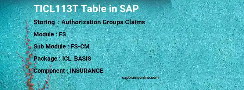 SAP TICL113T table