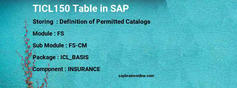 SAP TICL150 table