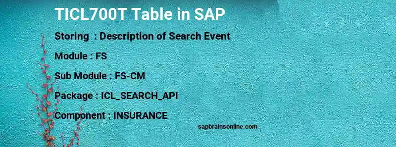 SAP TICL700T table