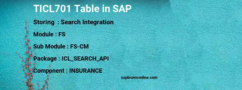SAP TICL701 table