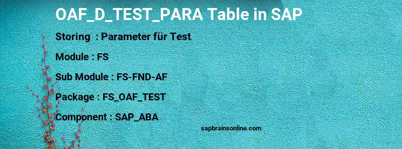 SAP OAF_D_TEST_PARA table