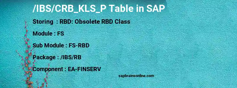 SAP /IBS/CRB_KLS_P table