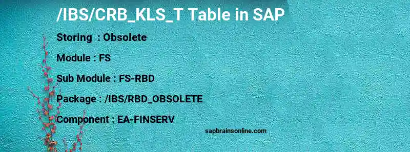 SAP /IBS/CRB_KLS_T table