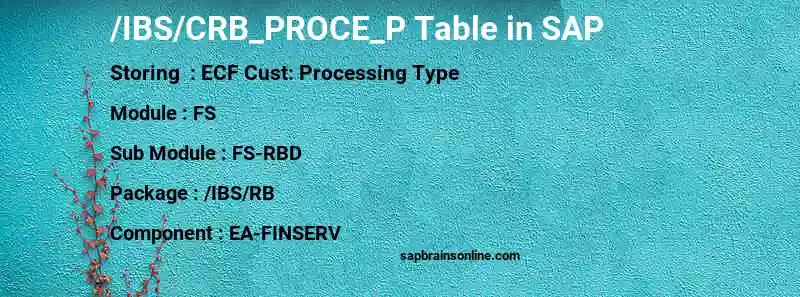 SAP /IBS/CRB_PROCE_P table