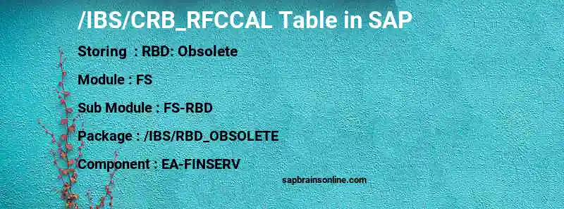 SAP /IBS/CRB_RFCCAL table
