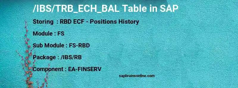 SAP /IBS/TRB_ECH_BAL table