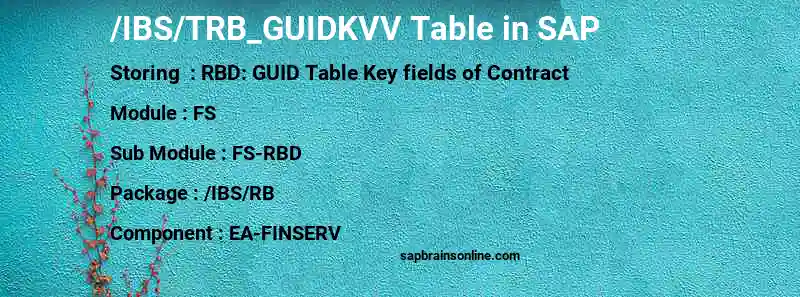 SAP /IBS/TRB_GUIDKVV table