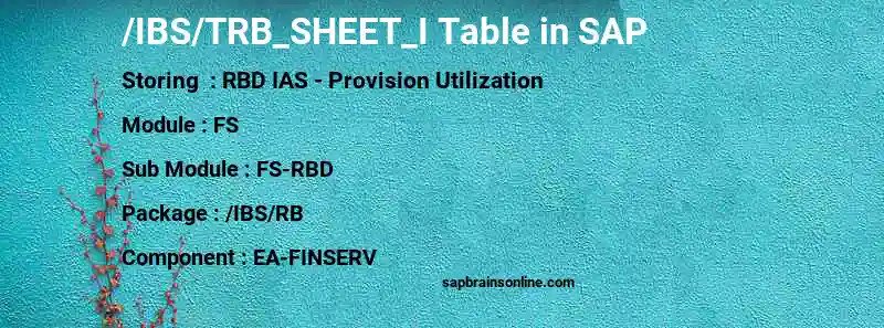 SAP /IBS/TRB_SHEET_I table