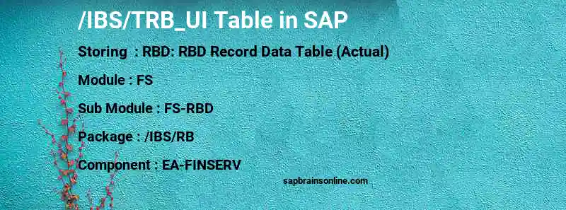 SAP /IBS/TRB_UI table