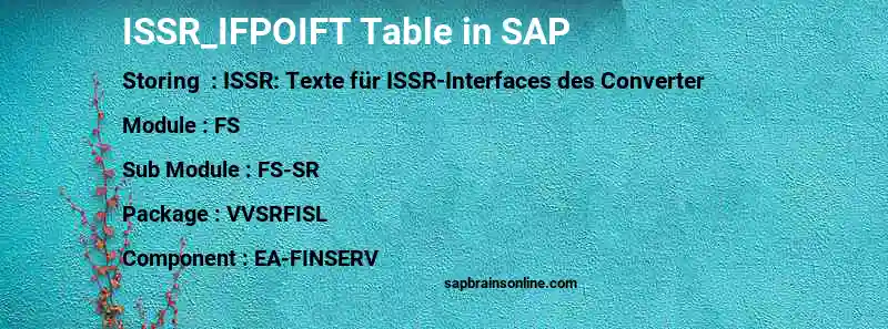 SAP ISSR_IFPOIFT table