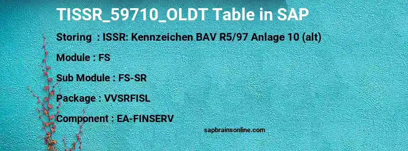 SAP TISSR_59710_OLDT table
