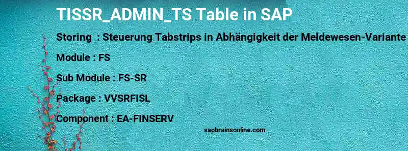 SAP TISSR_ADMIN_TS table