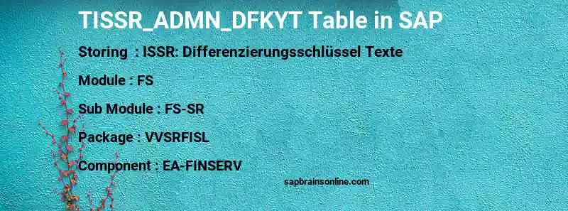 SAP TISSR_ADMN_DFKYT table