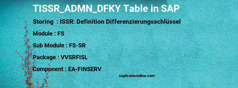 SAP TISSR_ADMN_DFKY table