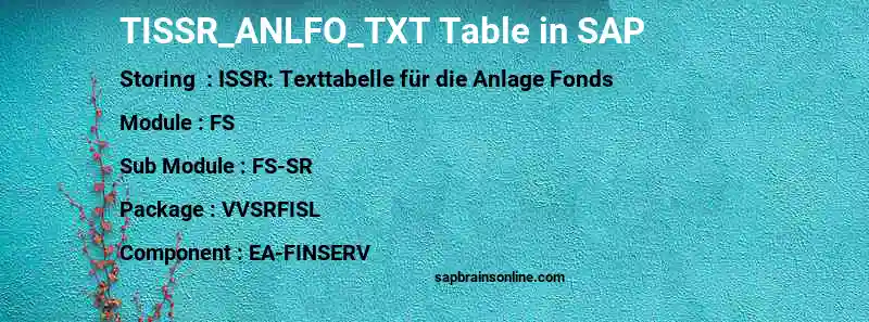 SAP TISSR_ANLFO_TXT table