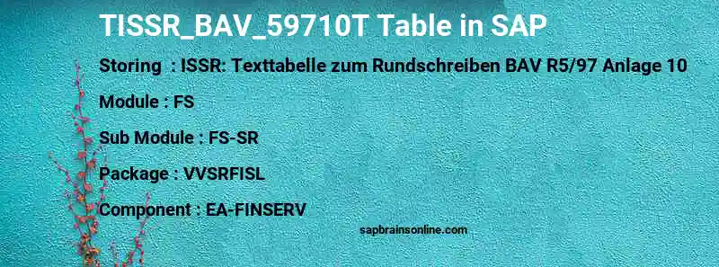SAP TISSR_BAV_59710T table