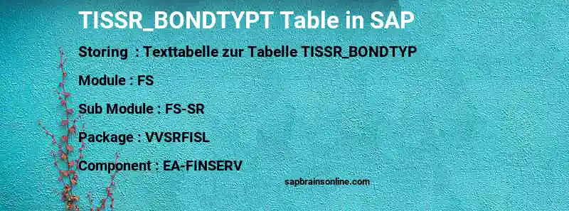 SAP TISSR_BONDTYPT table