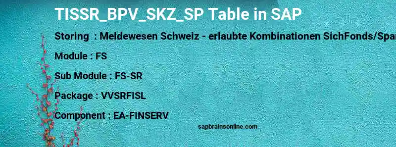 SAP TISSR_BPV_SKZ_SP table