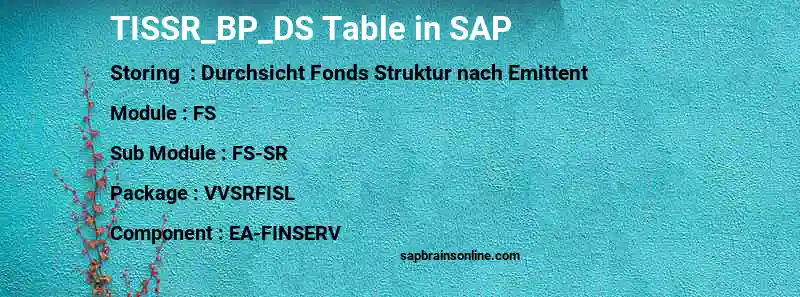 SAP TISSR_BP_DS table