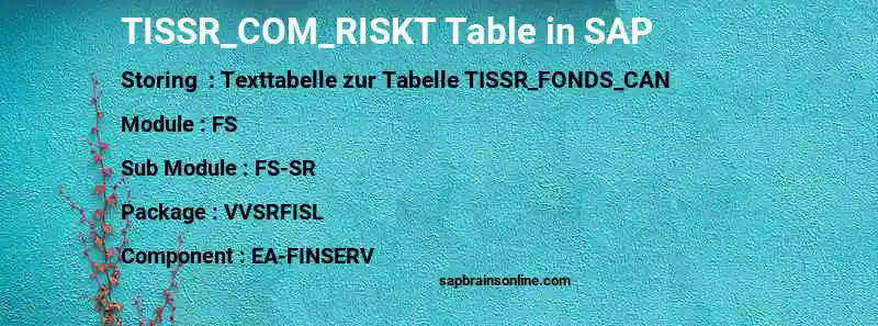 SAP TISSR_COM_RISKT table