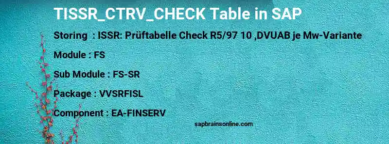 SAP TISSR_CTRV_CHECK table