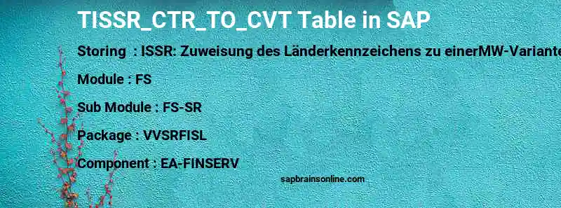 SAP TISSR_CTR_TO_CVT table