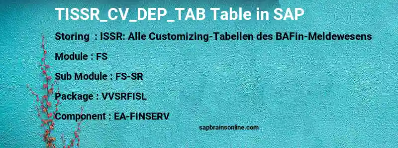 SAP TISSR_CV_DEP_TAB table