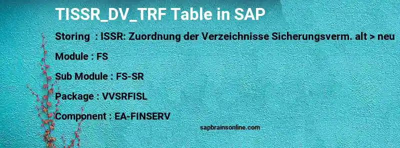 SAP TISSR_DV_TRF table