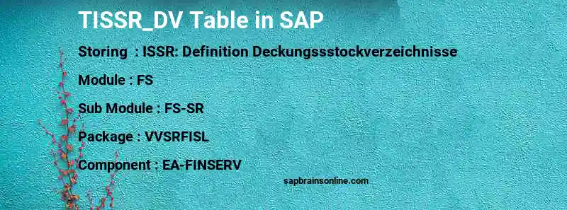 SAP TISSR_DV table