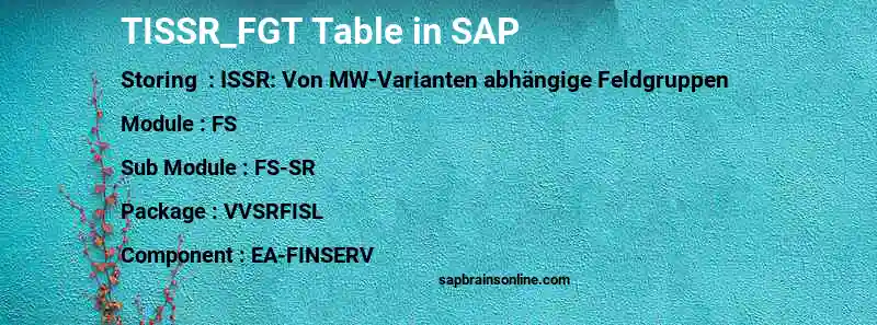 SAP TISSR_FGT table