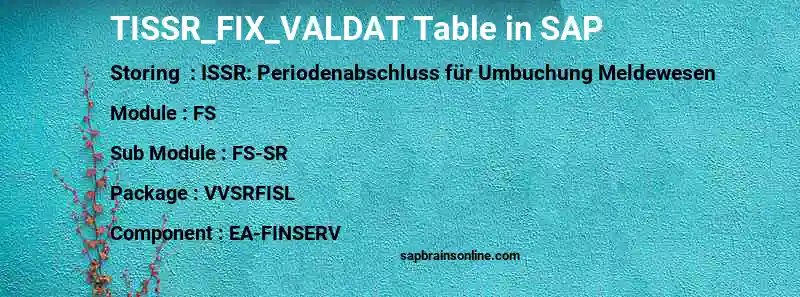 SAP TISSR_FIX_VALDAT table