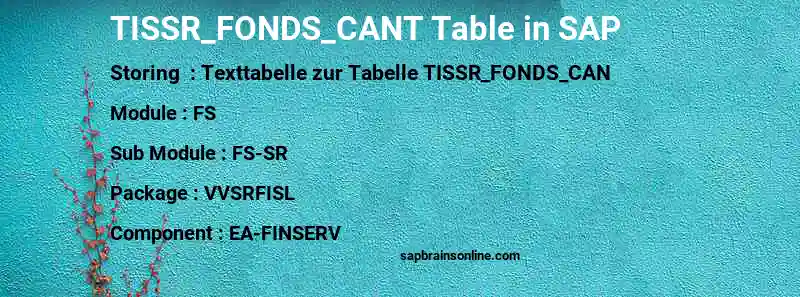 SAP TISSR_FONDS_CANT table