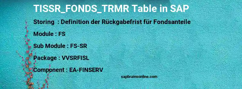 SAP TISSR_FONDS_TRMR table