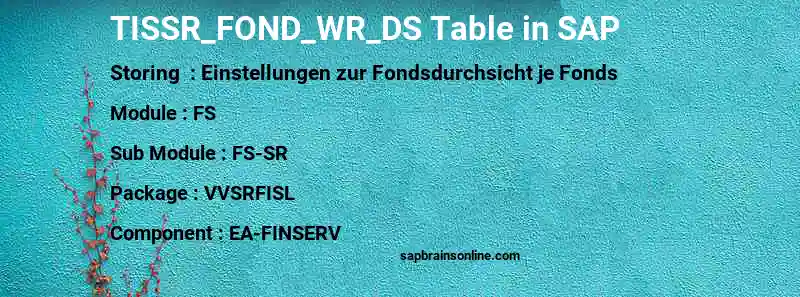 SAP TISSR_FOND_WR_DS table