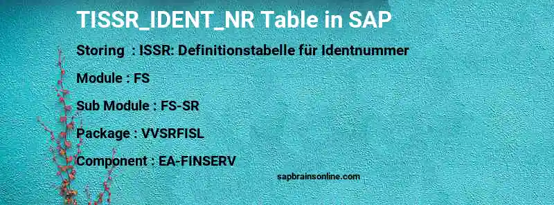 SAP TISSR_IDENT_NR table