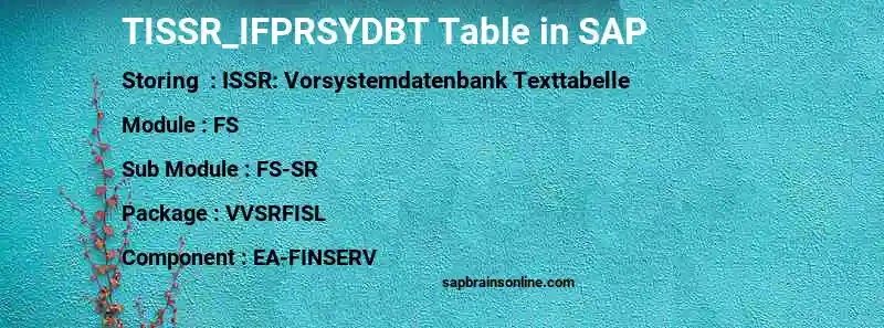 SAP TISSR_IFPRSYDBT table