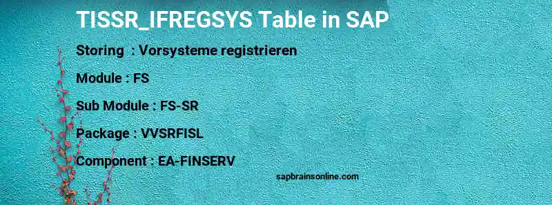 SAP TISSR_IFREGSYS table