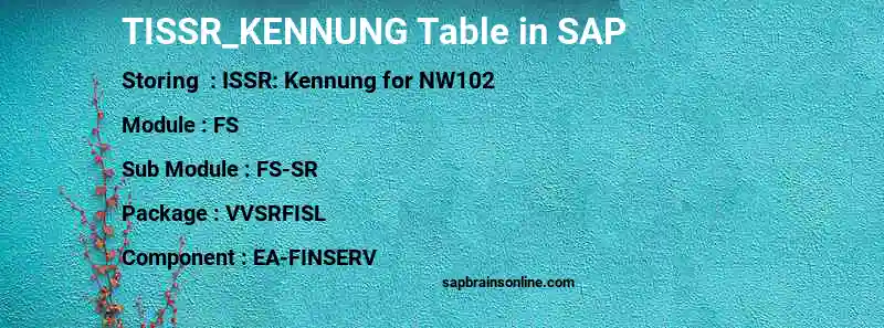 SAP TISSR_KENNUNG table