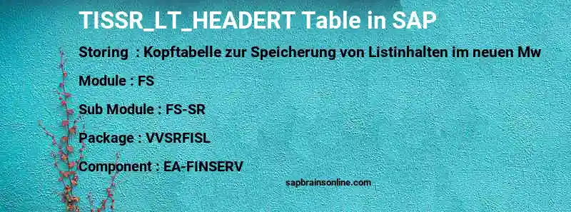SAP TISSR_LT_HEADERT table