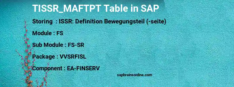 SAP TISSR_MAFTPT table