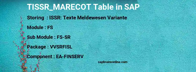 SAP TISSR_MARECOT table